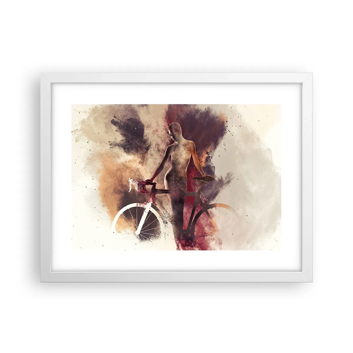 Plakát v bílém rámu - Cyklistická duše v mramorových tvarech - 40x30 cm