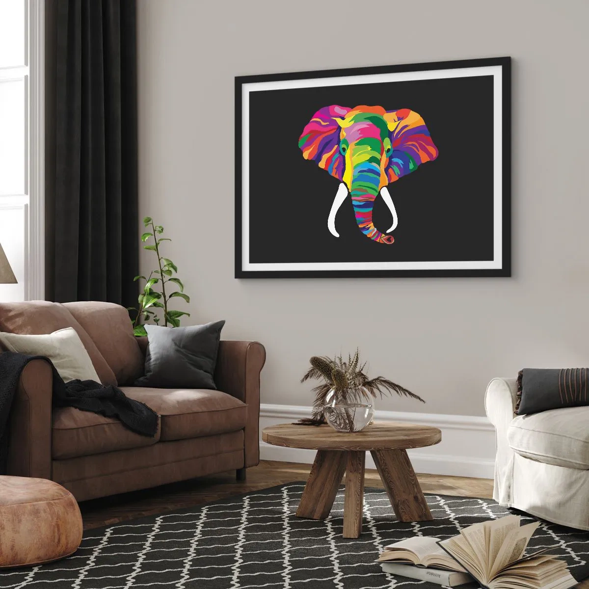 Plakát v černém rámu - Slon, který se miloval koupat v duze - 91x61 cm