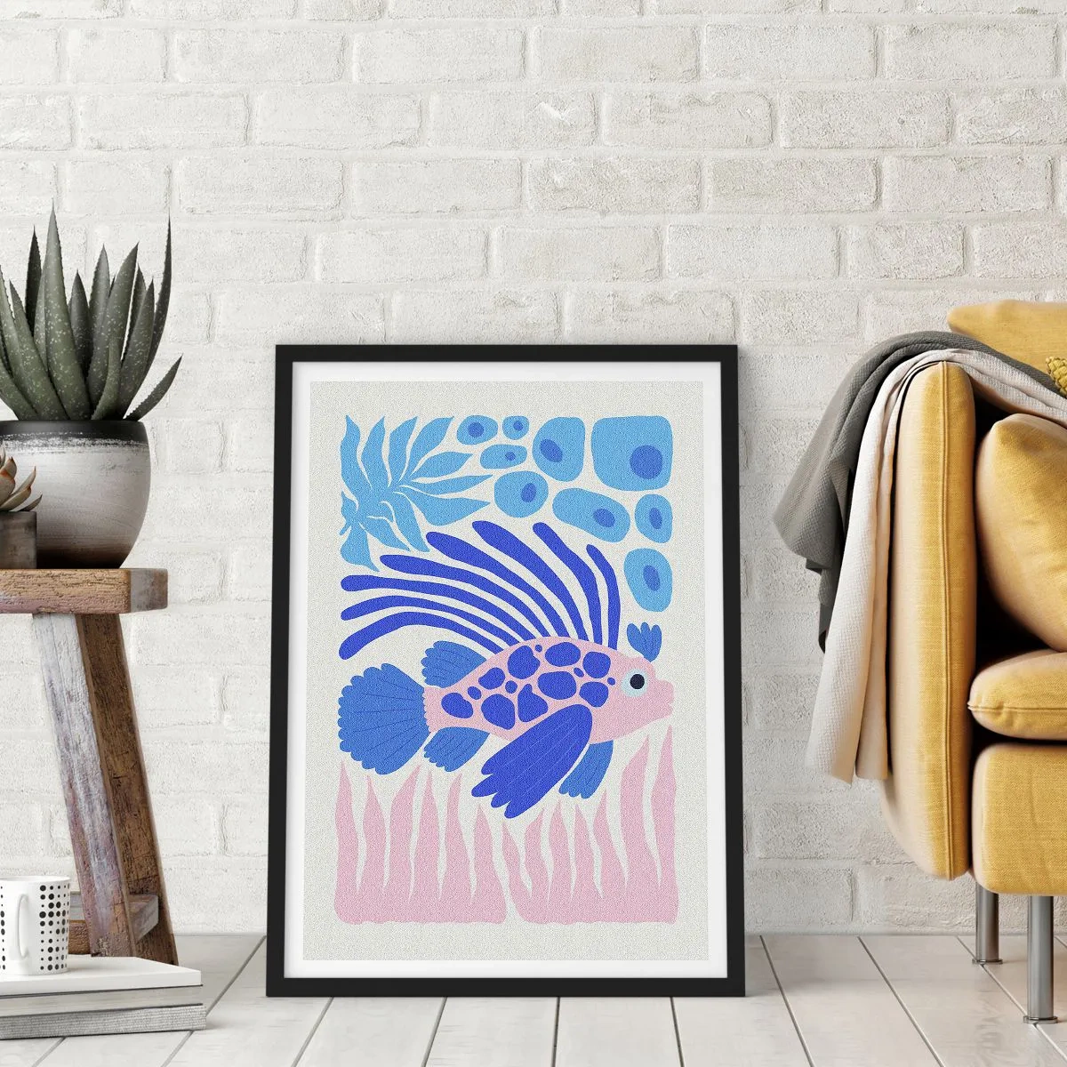 Plakát v černém rámu - Stylizované exotické ryby v podvodním prostředí - 50x70cm - Ve svém živlu - Moderní nástěnná dekorace do obývacího pokoje a ložnice ARTTOR