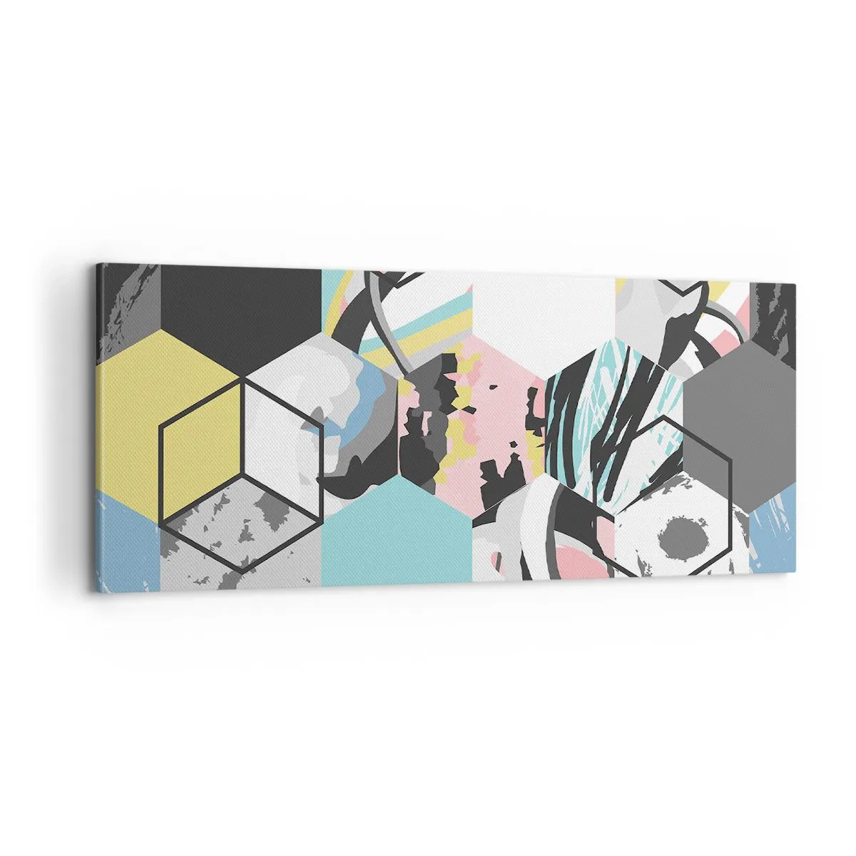 Obraz na plátně - Šestiúhelníky a krychle v šesti barvách - 100x40 cm
