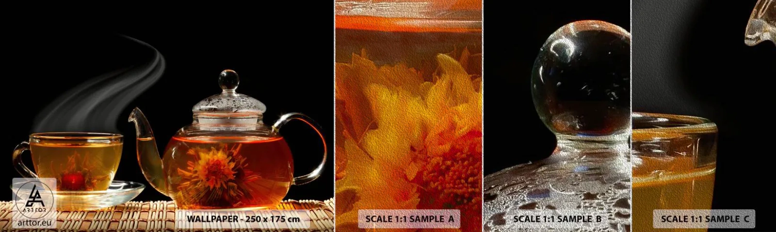 Vzor Fototapety Premium Sand - Magie a umění vaření čaje - Čaj, Konvice na čaj, Šálek na čaj - 100x30 cm