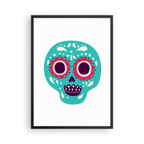 Plakát v černém rámu - Barevná lebka mexického dne mrtvých - 50x70cm - Život – zábava až do smrti - Moderní nástěnná dekorace do obývacího pokoje a ložnice ARTTOR