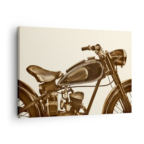 Obraz na plátně - Vintage retro motocykl na světlém pozadí - 70x50cm - Stesk po klasice - Moderní nástěnná dekorace do obývacího pokoje a ložnice ARTTOR