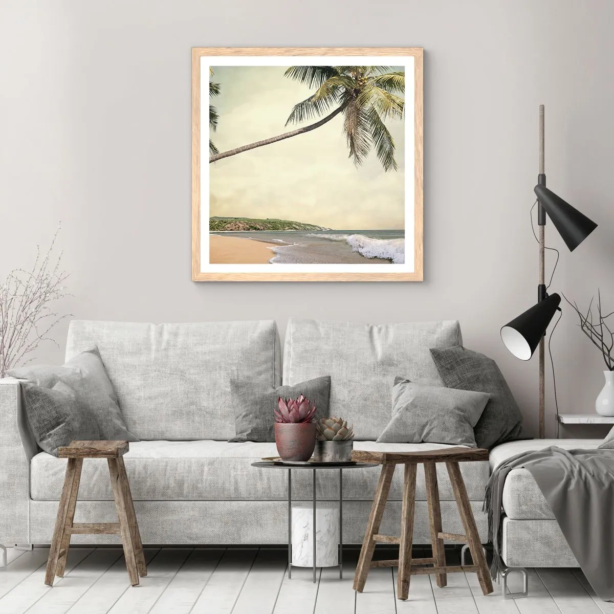 Plakát v rámu světlý dub - Tropický sen - 60x60 cm