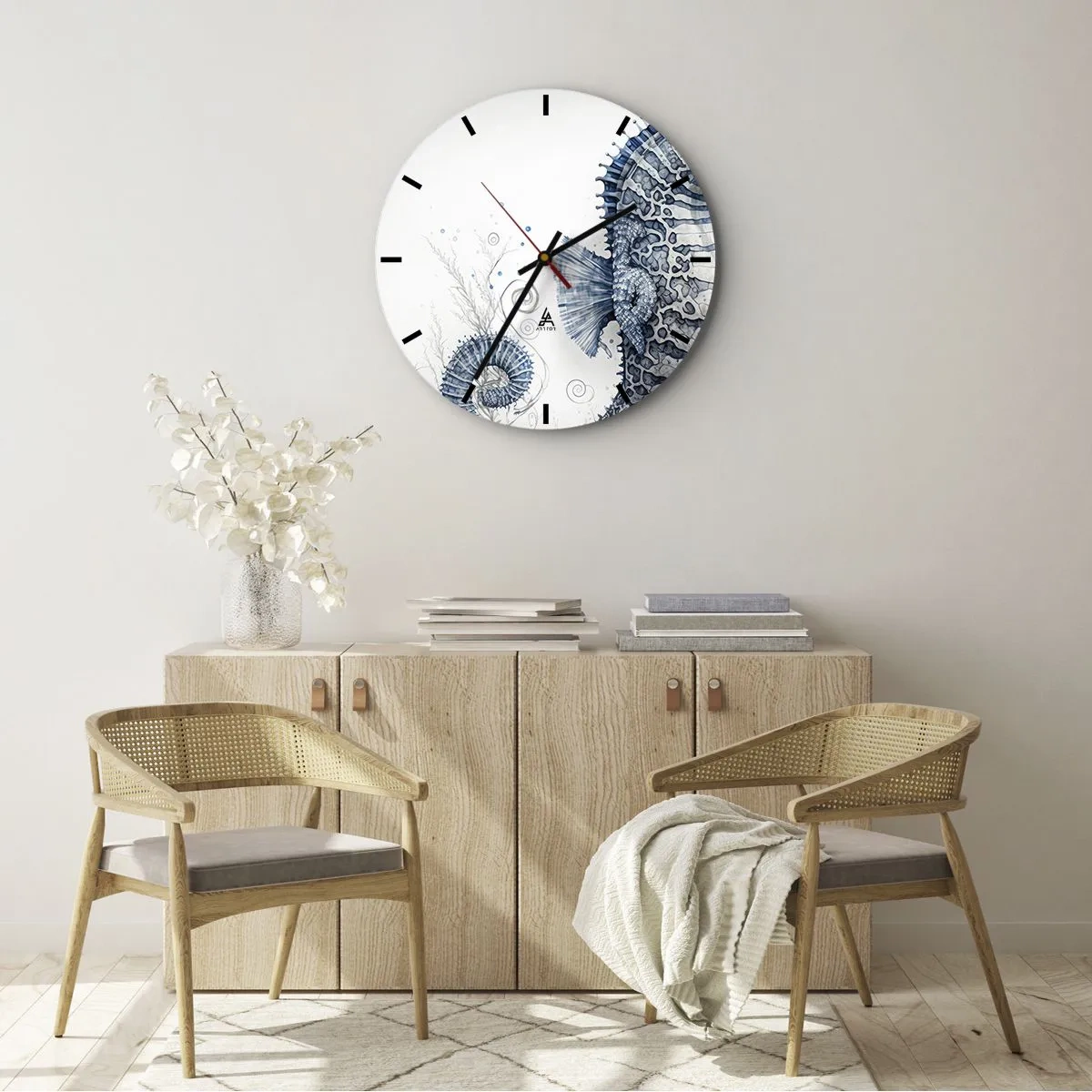 Nástěnné hodiny - Dekorativní mořský koník v kresleném stylu na světlém pozadí - 30x30cm - Jemný vtip přírody - Moderní nástěnná dekorace do obývacího pokoje, kuchyně a ložnice ARTTOR