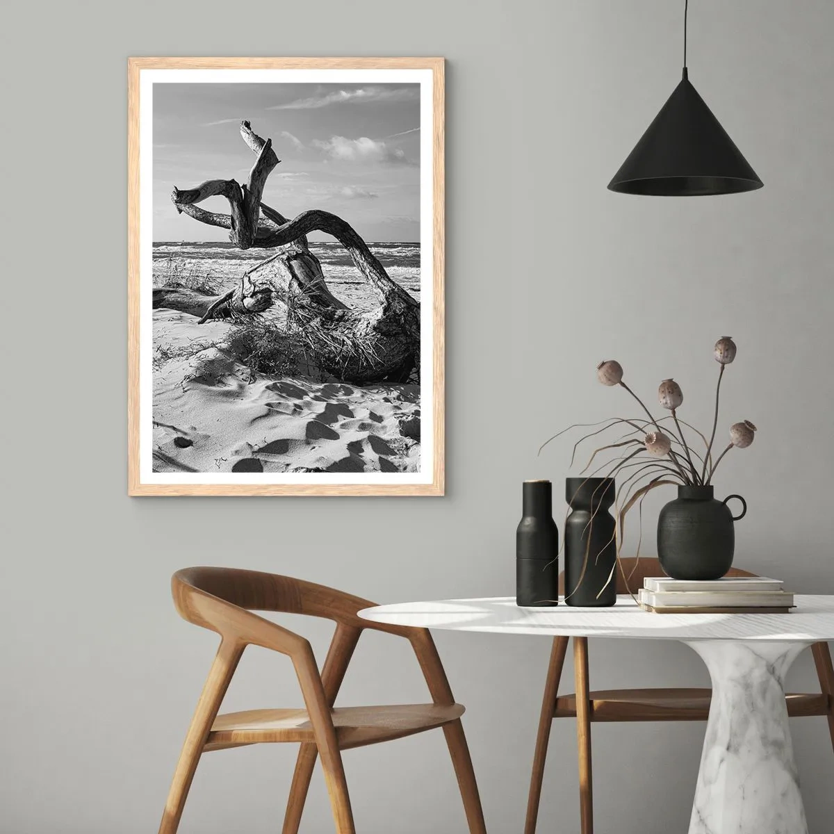 Plakát v rámu světlý dub - Mořská socha - 50x70 cm