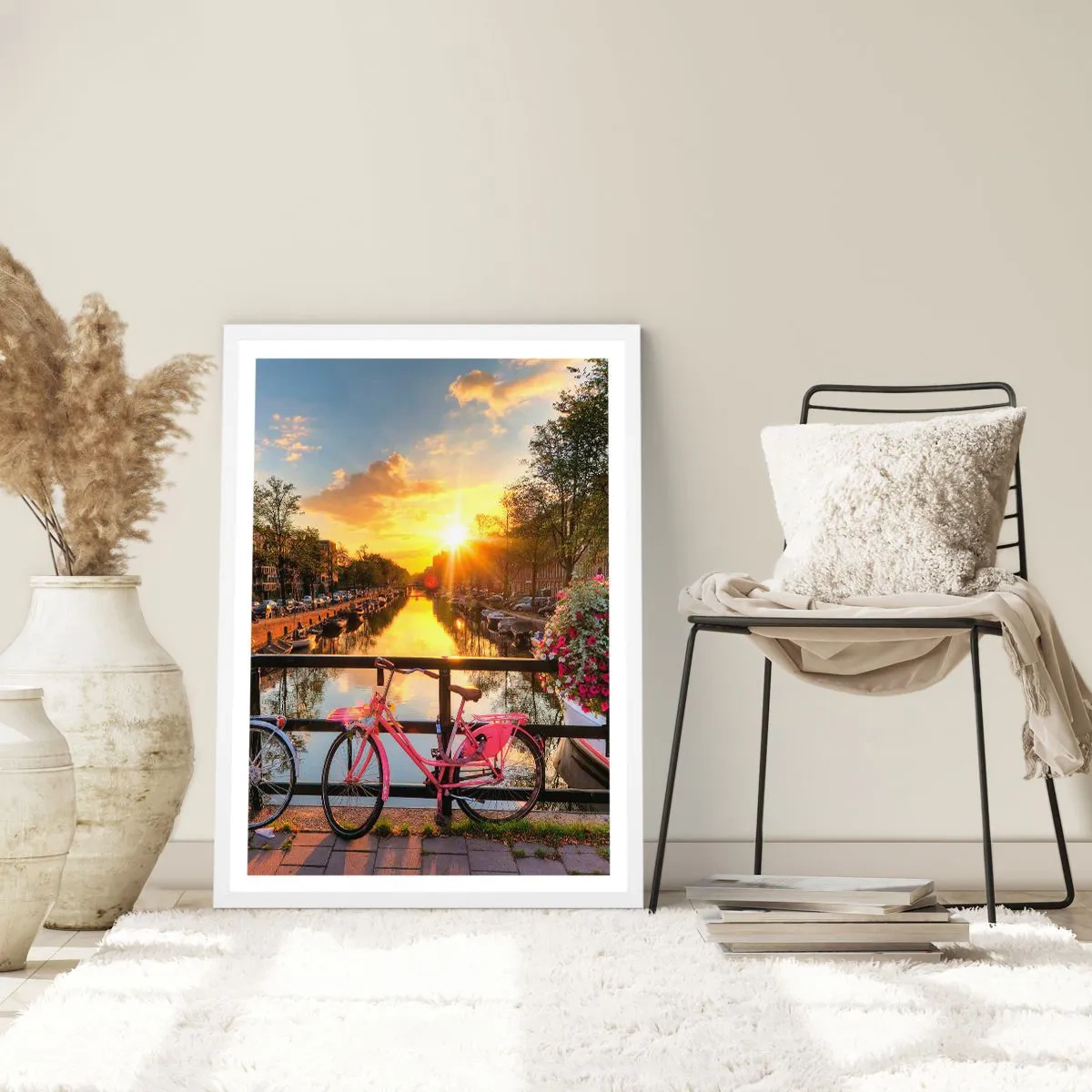 Plakát v bílém rámu - Jarní ráno v Amsterdamu - 40x50 cm