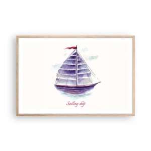 Plakát v rámu světlý dub - Napnuté plachty a klidná voda - 91x61 cm