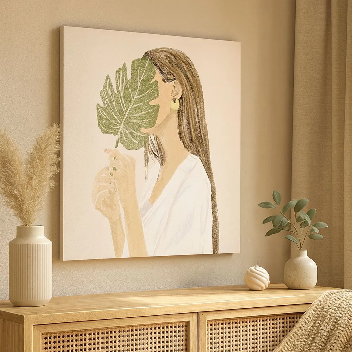 Obraz na plátně - Tajemný portrét s vějířem - 30x30 cm