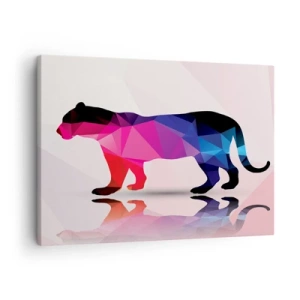 Obraz na plátně - Geometrická silueta pantera v odstínech růžové a modré - 70x50cm - Diamantový panter - Moderní nástěnná dekorace do obývacího pokoje a ložnice ARTTOR