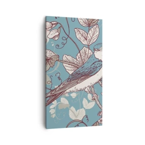 Obraz na plátně - Na bílém stromě ptáci a stříbrné listí - 45x80 cm