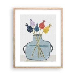 Plakát v rámu světlý dub - Makové květy - 40x50 cm