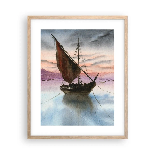 Plakát v rámu světlý dub - Večer v přístavu - 40x50 cm