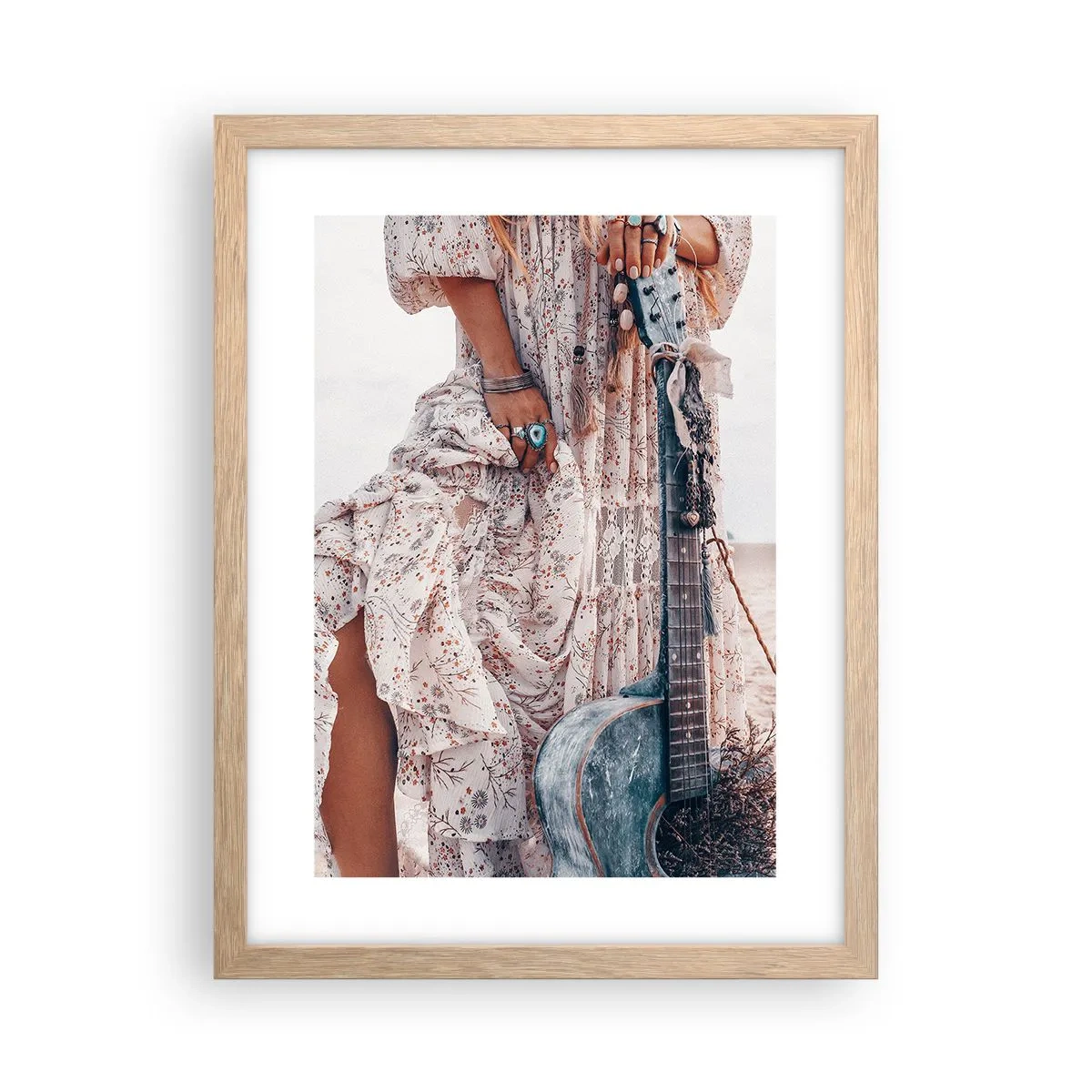 Plakát v rámu světlý dub - Květinové děti na cestě - 30x40 cm