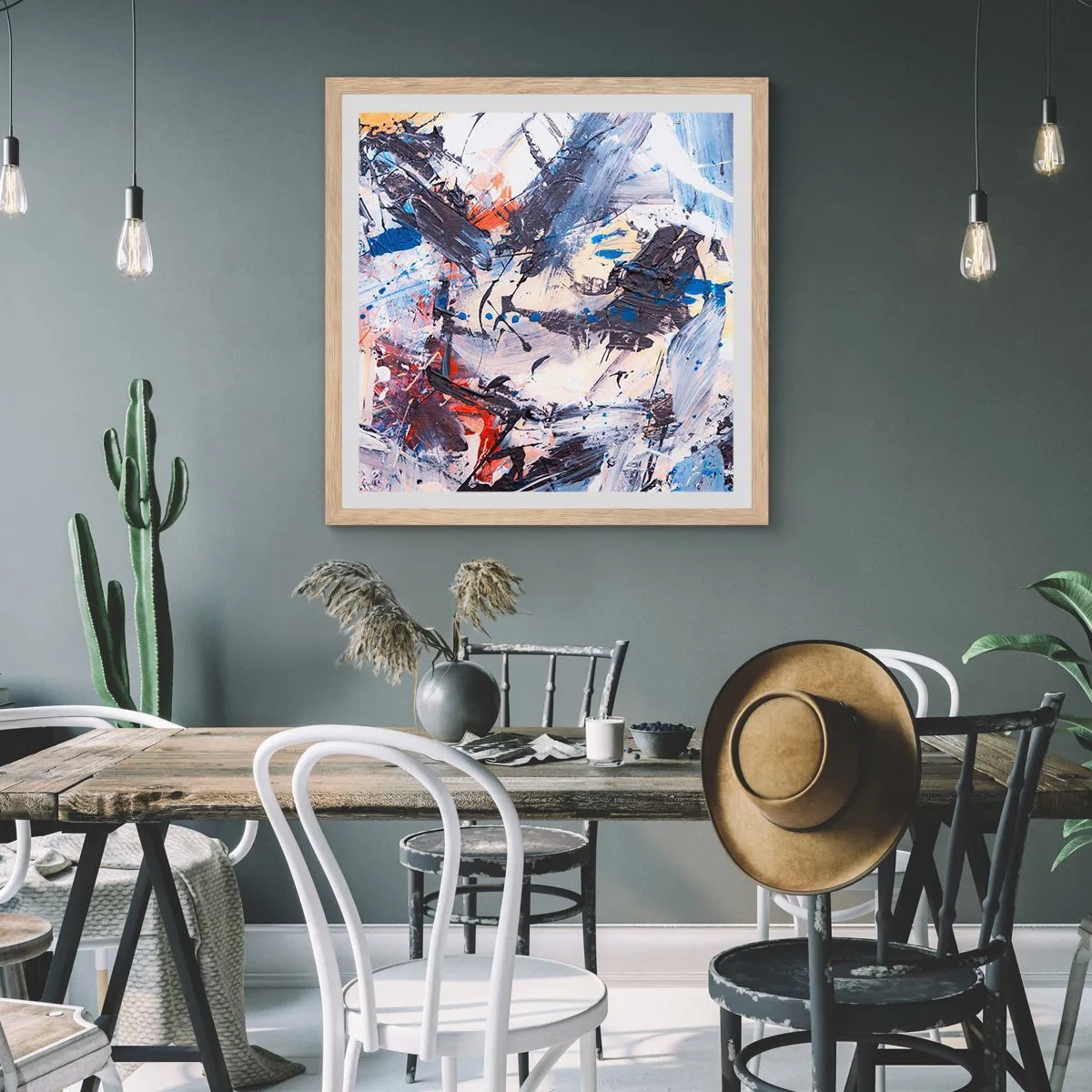 Plakát v rámu světlý dub - Bláznivý tanec abstrakce - 40x40 cm