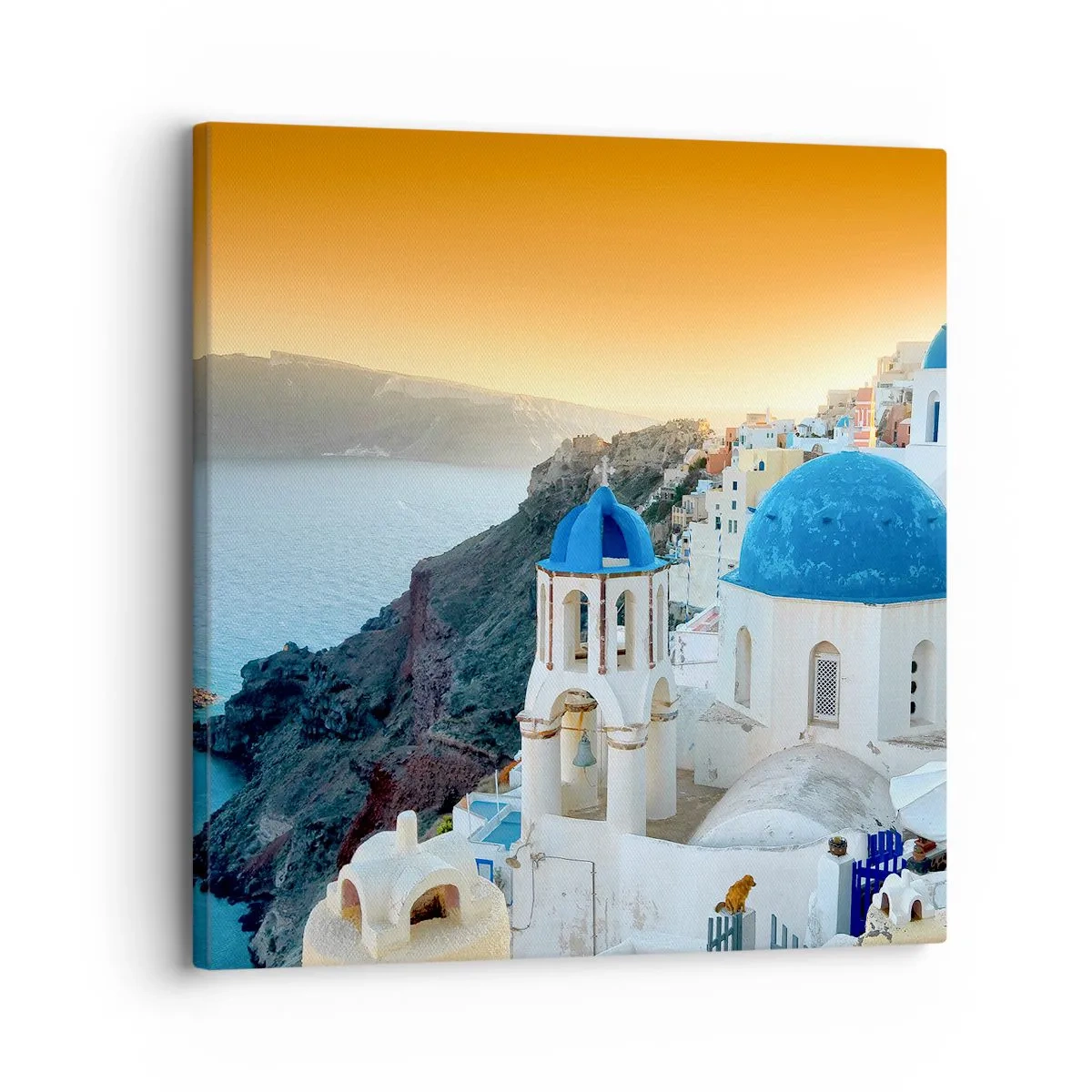 Obraz na plátně - Santorini - přitulené ke skalám - 30x30 cm