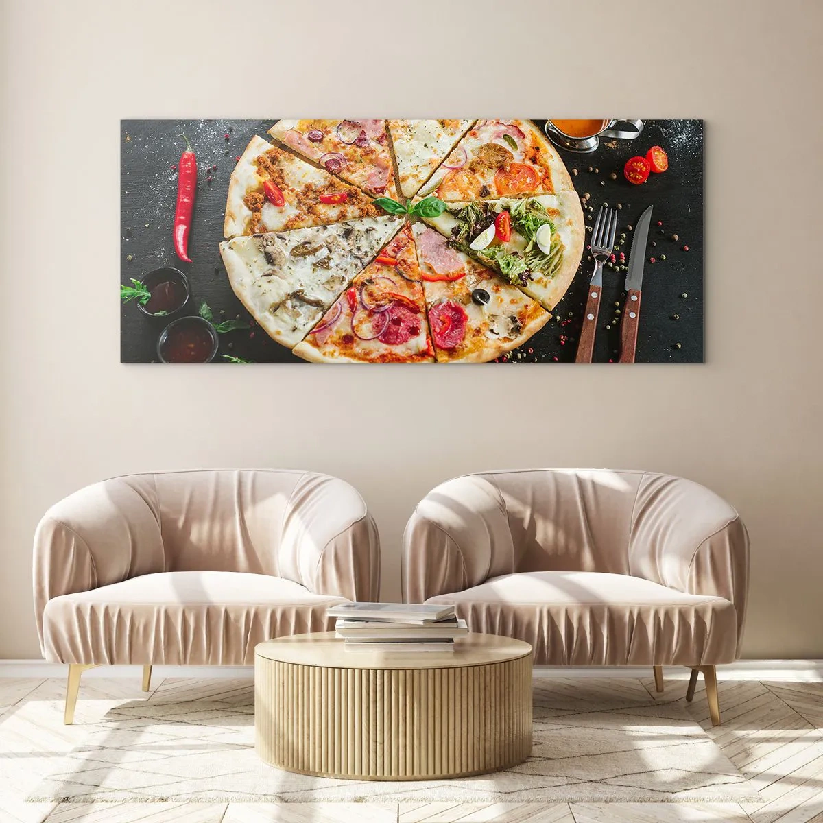 Obraz na skle - Vějíř chutí - 90x30 cm