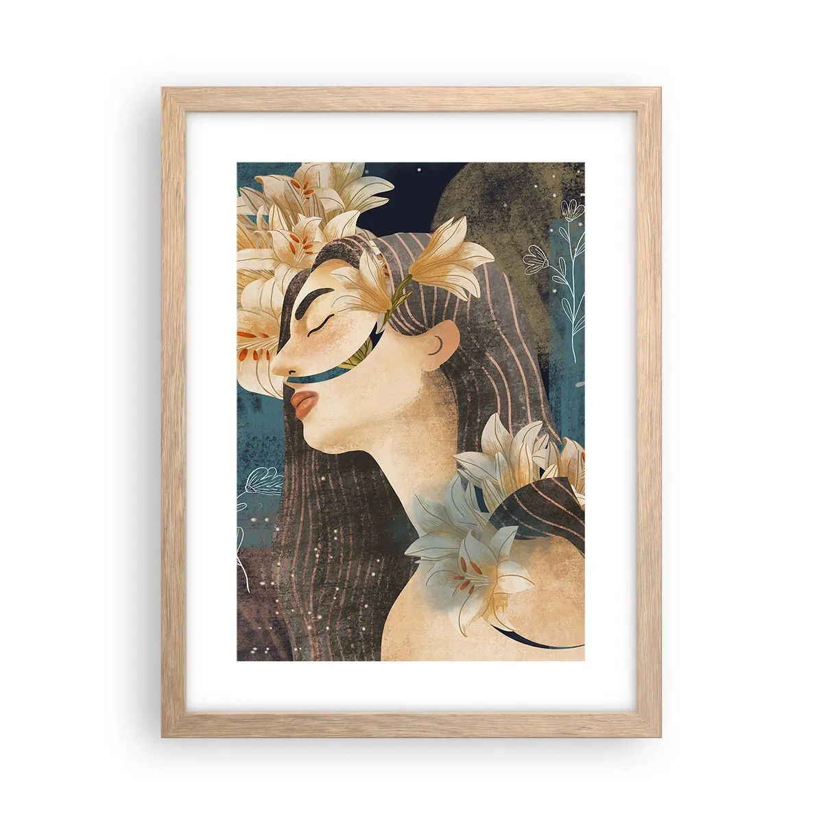 Plakát v rámu světlý dub - Pohádka o princezně s liliemi - 30x40 cm