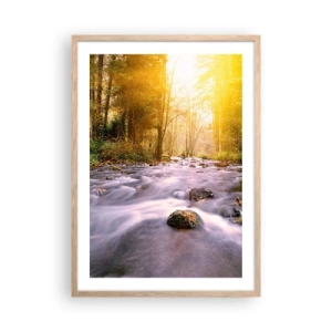 Plakát v rámu světlý dub - Malachit ve stříbrně-zlaté podobě - 50x70 cm