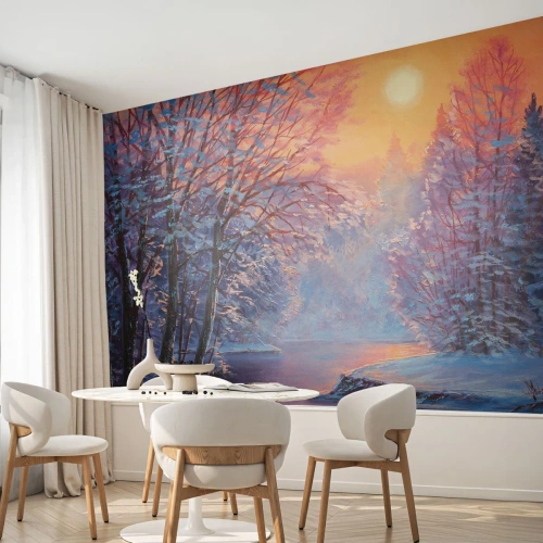 Fototapeta Premium Sand - Barvy zimy - Krajina, Řeka, Les - 100x70 cm