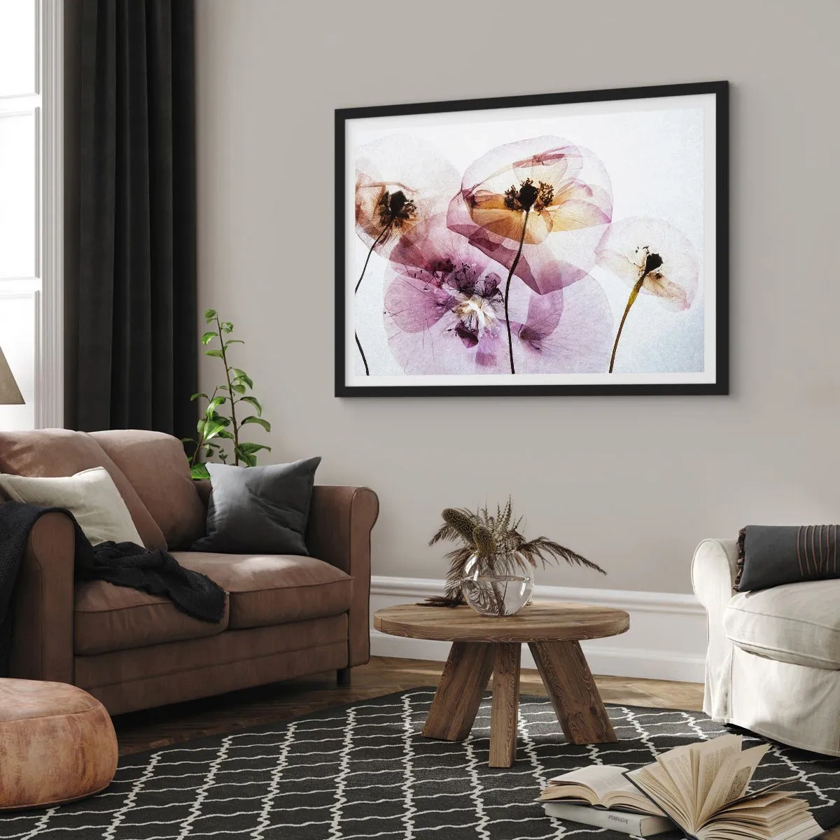Plakát v černém rámu - Průhledné těla květin - 91x61 cm