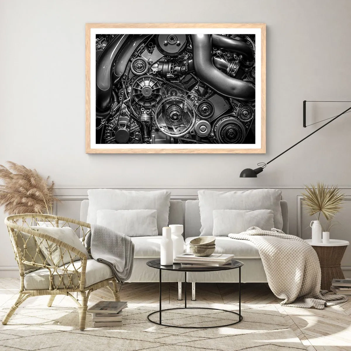Plakát v rámu světlý dub - Poezie mechaniky - 40x30 cm