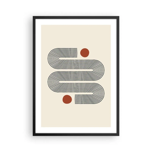 Plakát v černém rámu - Geometrický vzor s čarami a červenými kruhy - 50x70cm - Od začátku do konce - Moderní nástěnná dekorace do obývacího pokoje a ložnice ARTTOR