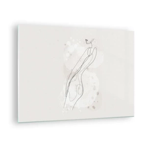 Obraz na skle - Konturovaná silueta ženy v odstínech béžové - 70x50cm - Zabloudit pohledem - Moderní nástěnná dekorace do obývacího pokoje a ložnice ARTTOR