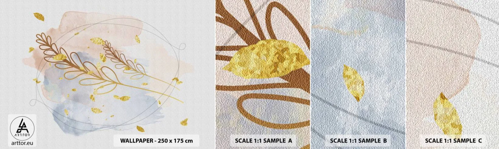 Vzor Fototapety Samolepicí Deluxe Sticker - Zlatý závan - Jasný, Minimalistický, Moderní - 100x30 cm