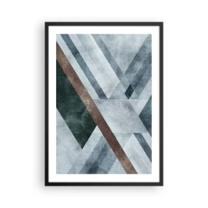 Plakát v černém rámu - Geometrická kompozice v odstínech modré a hnědé - 50x70cm - Sofistikovaná elegance geometrie - Moderní nástěnná dekorace do obývacího pokoje a ložnice ARTTOR