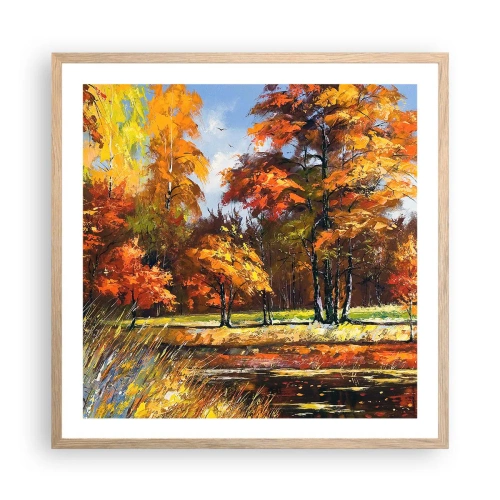 Plakát v rámu světlý dub - Krajinka ve zlaté a hnědé - 60x60 cm