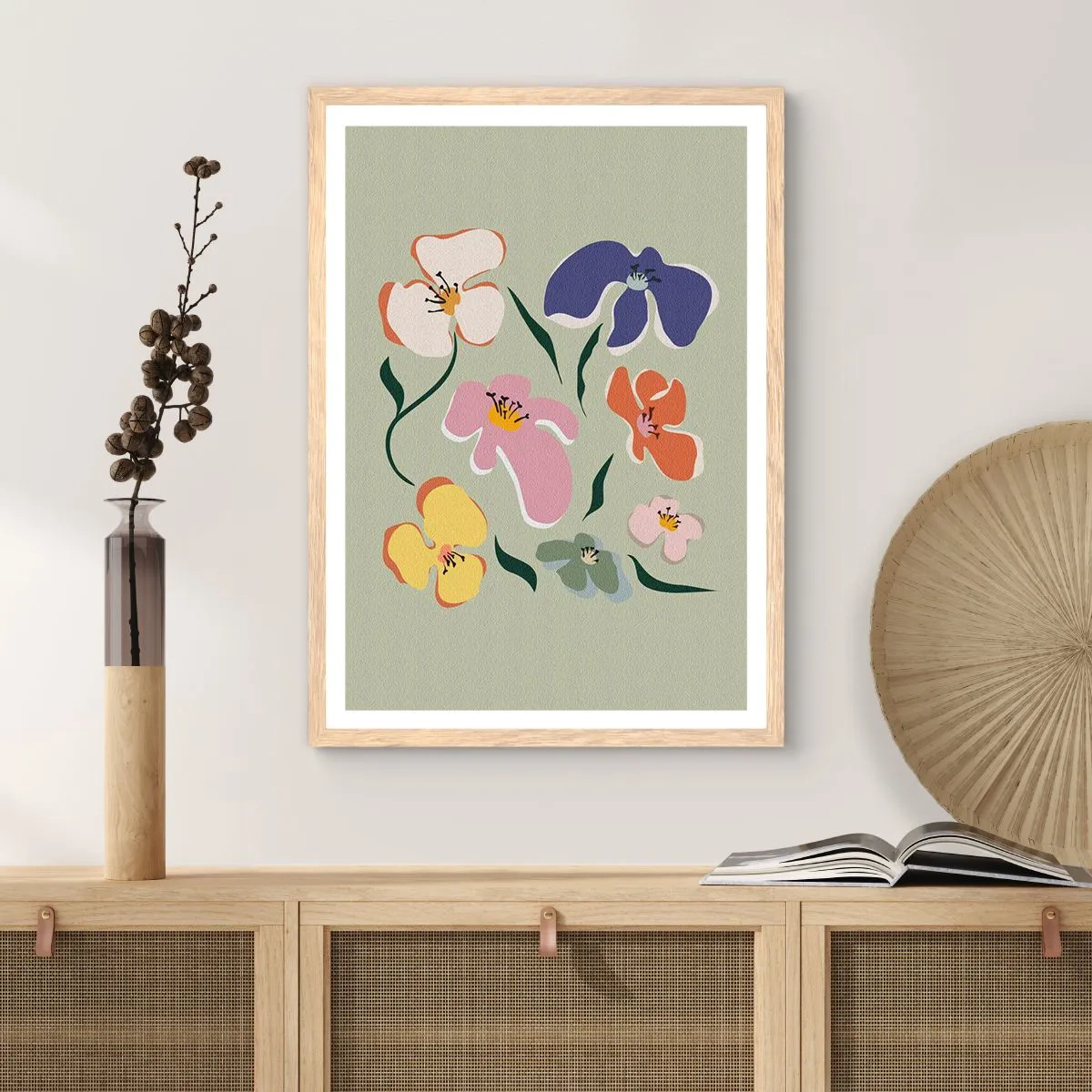 Plakát v rámu světlý dub - Macešky - 61x91 cm