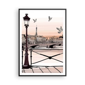 Plakát v černém rámu - Nad střechami Paříže - 70x100 cm