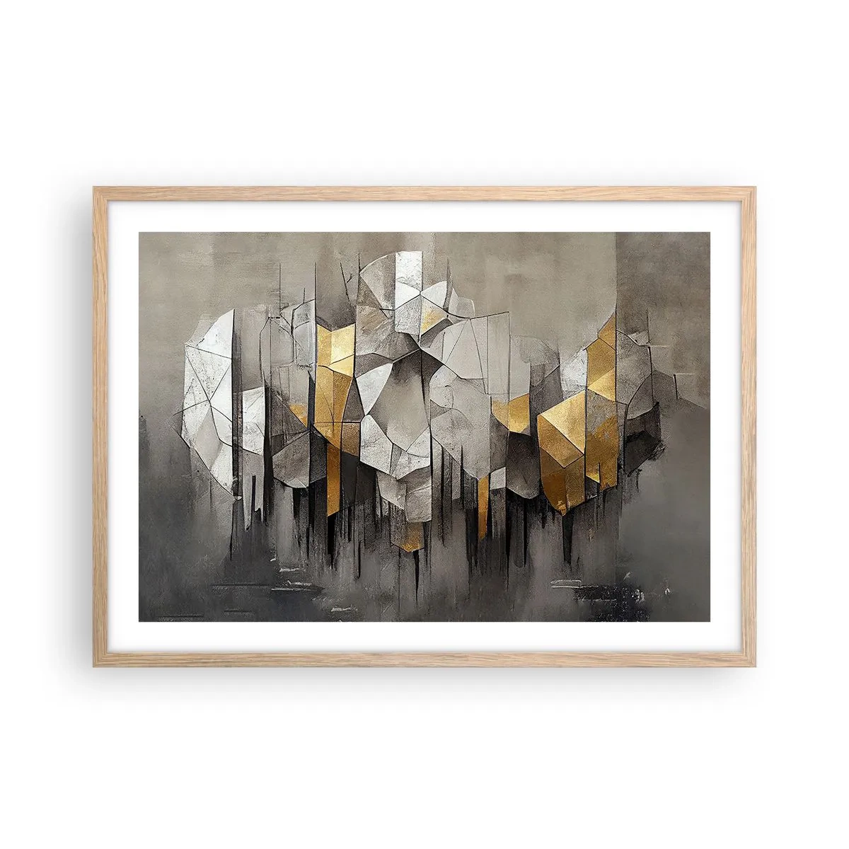 Plakát v rámu světlý dub - Kompozice z ledu a světla - 70x50 cm