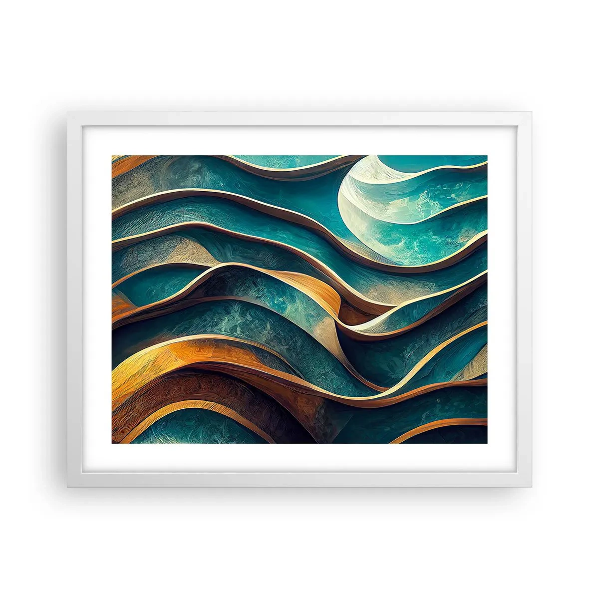 Plakát v bílém rámu - Meandry modré - 50x40 cm