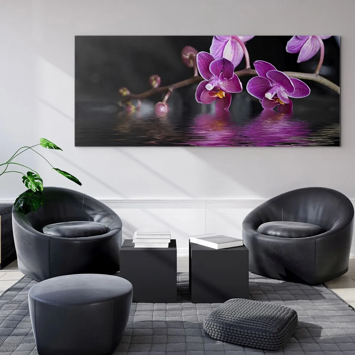 Obraz na skle - Liliový odraz krásy - 160x50 cm