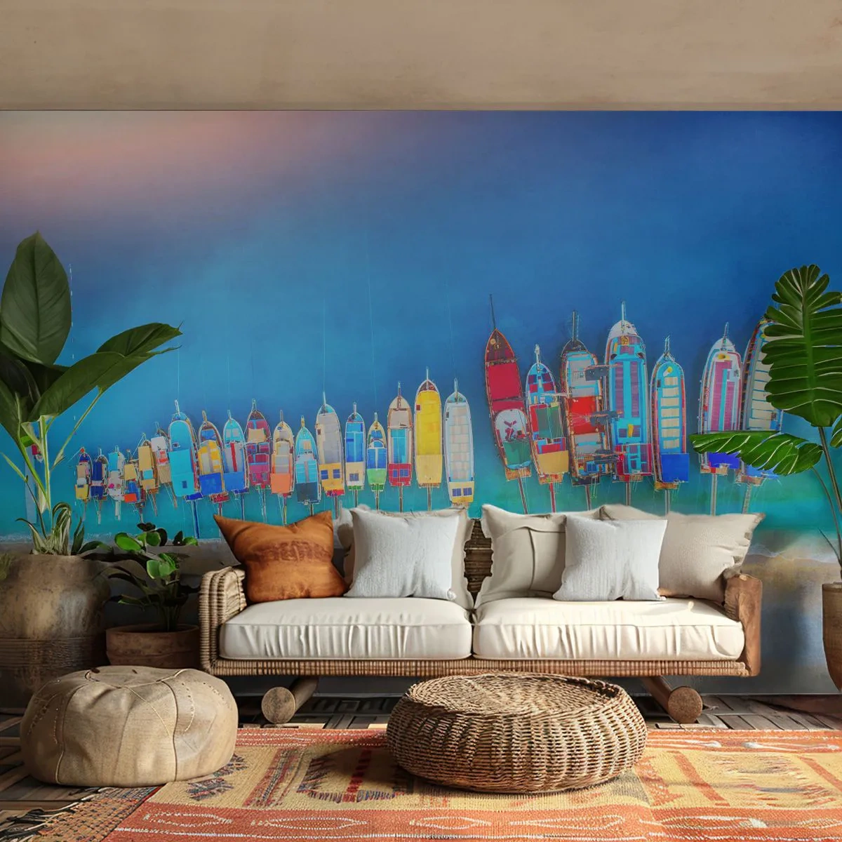 Fototapeta Standard Eco - Barevné lodě na břehu z ptačí perspektivy - 100x70cm - Z ptačí perspektivy - Moderní nástěnná dekorace do obývacího pokoje a ložnice ARTTOR