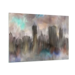 Obraz na skle - Kompozice z oceli, kamene a mlhy - 100x70 cm