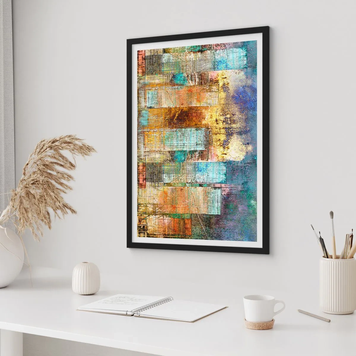 Plakát v černém rámu - Akvarelový rejnok v odstínech modré na světlém pozadí - 50x70cm - Prosluněná metropole - Moderní nástěnná dekorace do obývacího pokoje a ložnice ARTTOR