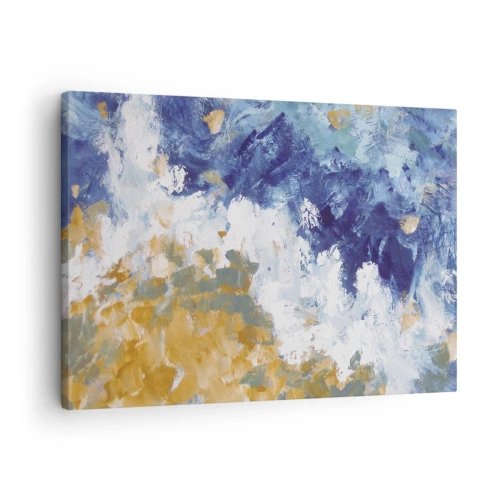 Obraz na plátně - Abstrakce v odstínech modré, bílé a zlaté - 70x50cm - Tanec živlů - Moderní nástěnná dekorace do obývacího pokoje a ložnice ARTTOR