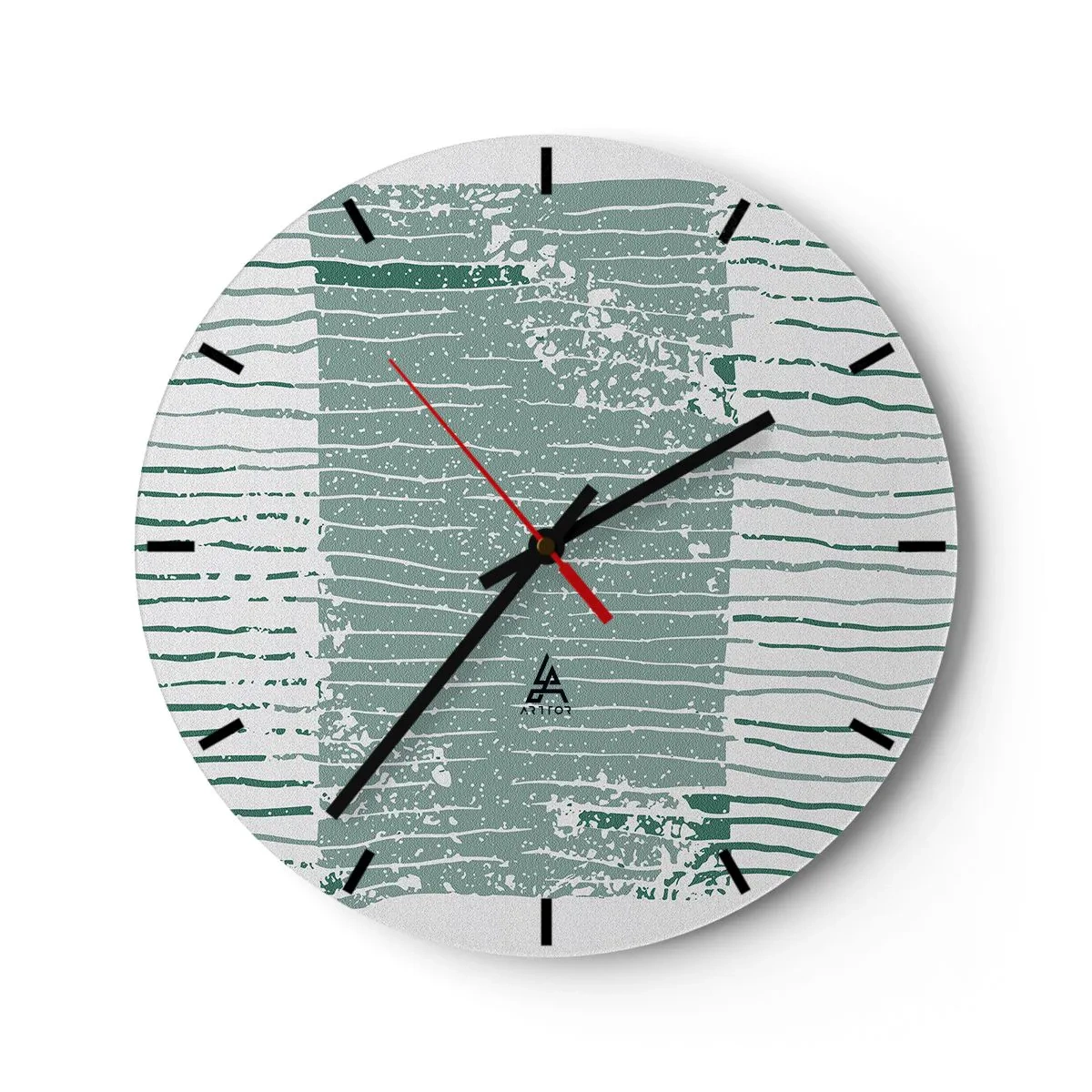 Nástěnné hodiny - Grafická kompozice s vodorovnými liniemi v odstínech mořské zelené. - 30x30cm - Mořská abstrakce - Moderní nástěnná dekorace do obývacího pokoje, kuchyně a ložnice ARTTOR