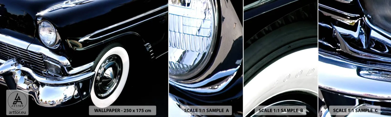 Fototapeta Vzorek Standard Eco - Klasika v stříbrné, černé a bílé - Automobilový průmysl, Auto, bílý a černý - 100x30 cm