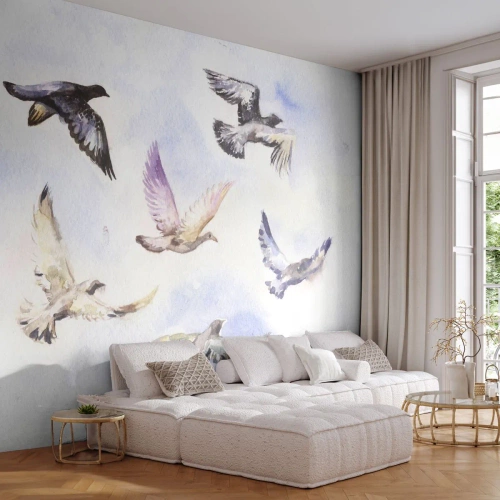 Fototapeta Standard Eco - Svoboda v šedé a modré - Ptactvo, Grafika, Kus - 400x280 cm