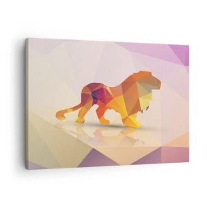 Obraz na plátně - Geometrická silueta lva v odstínech žluté a oranžové - 70x50cm - Diamantový král - Moderní nástěnná dekorace do obývacího pokoje a ložnice ARTTOR