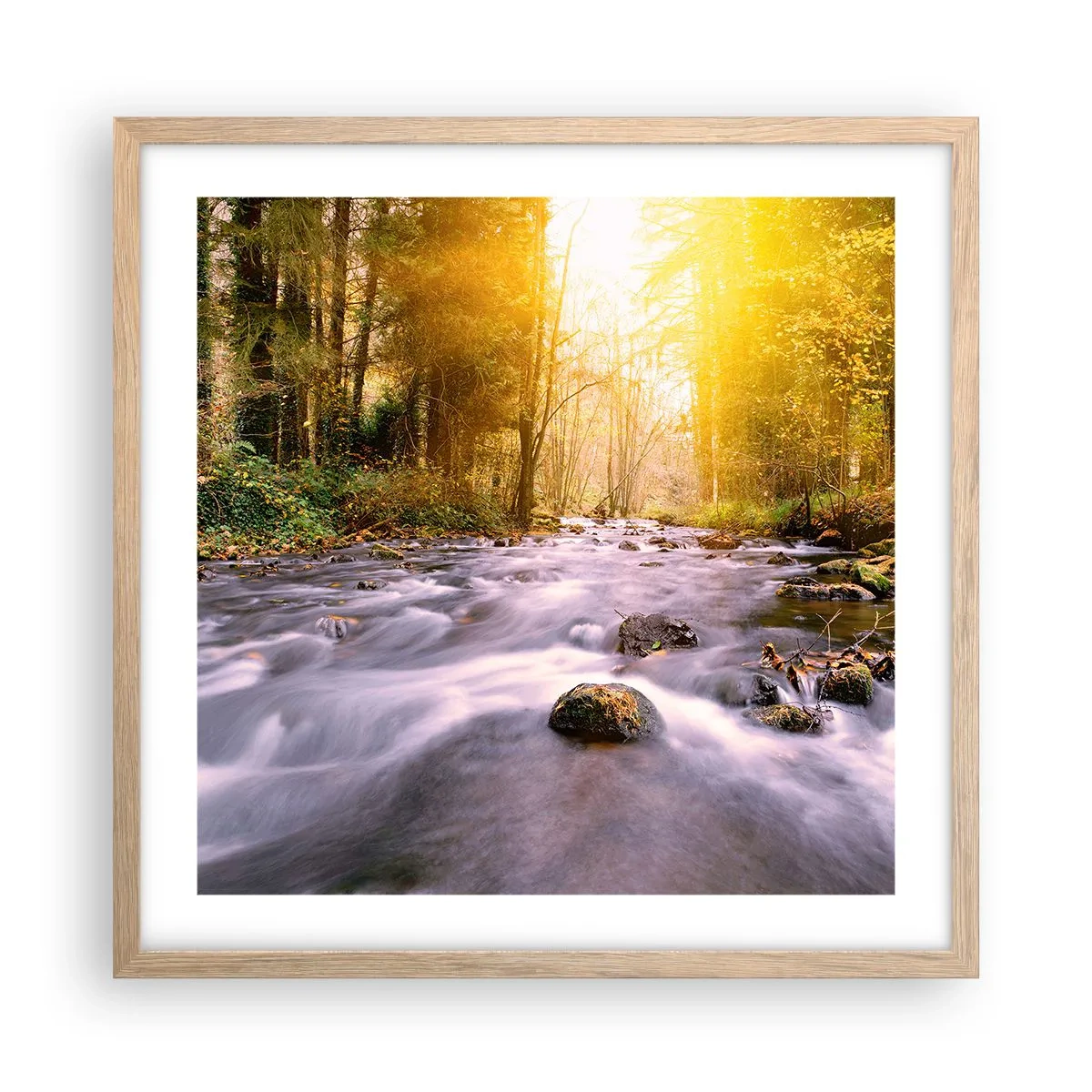 Plakát v rámu světlý dub - Malachit ve stříbrně-zlaté podobě - 50x50 cm