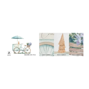 Vzor Fototapety Premium Canvas - Sladká vzpomínka na léto - Pastel, Zmrzlina, Jízdní kolo - 100x30 cm