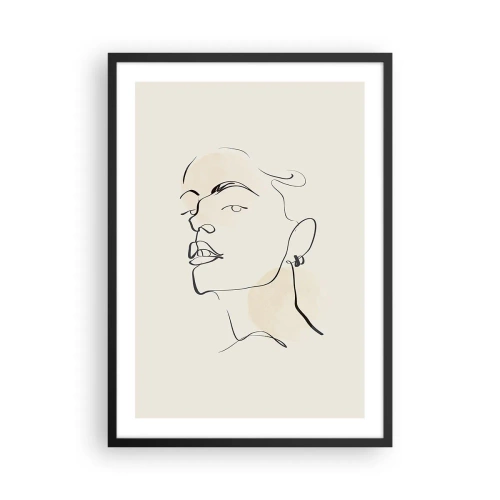 Plakát v černém rámu - Minimalistický portrét ženy ve stylu čárového umění - 50x70cm - Hrdý pohled - Moderní nástěnná dekorace do obývacího pokoje a ložnice ARTTOR