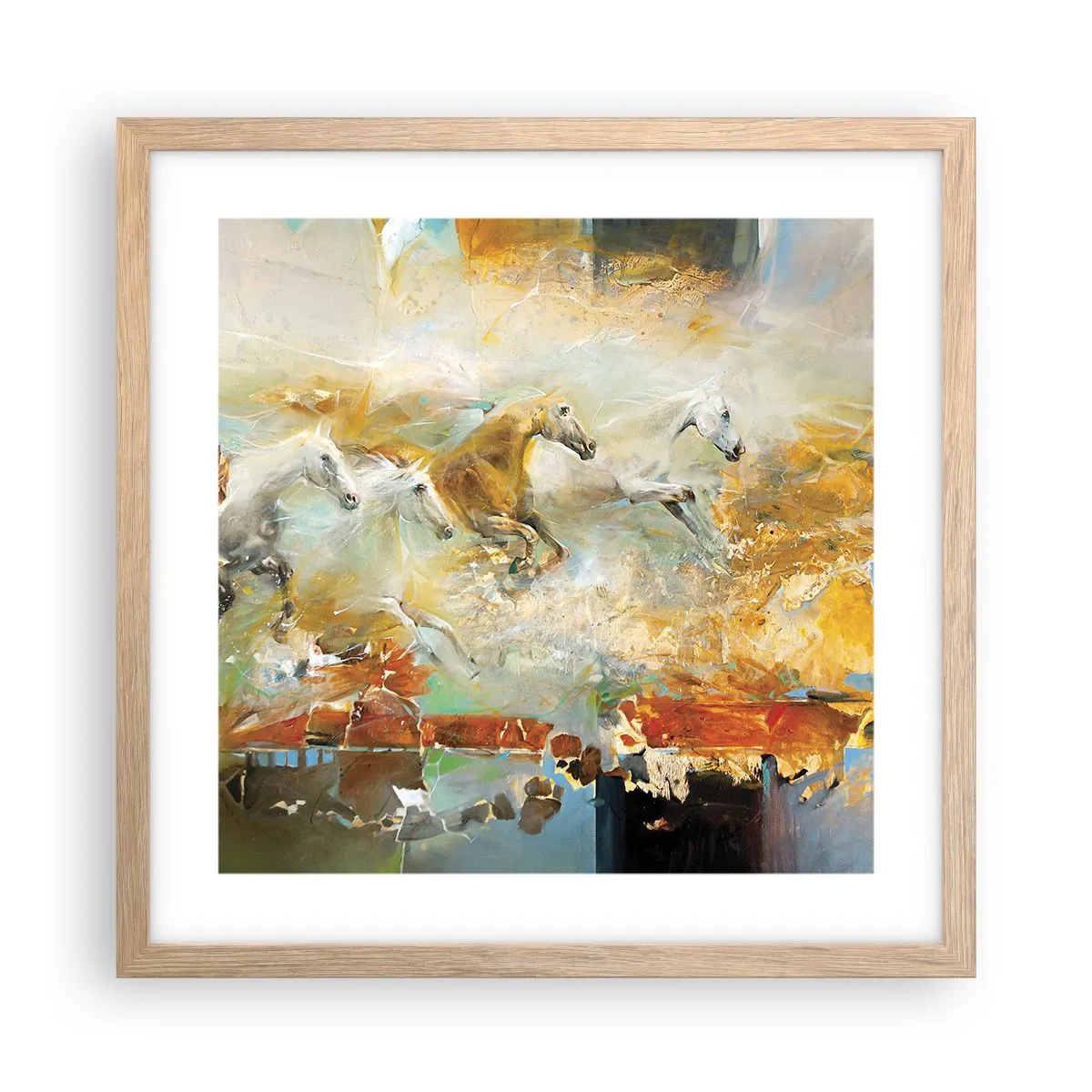 Plakát v rámu světlý dub - Cválá světlem - 40x40 cm