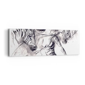 Obraz na plátně - Tančící se zebrami - 90x30 cm