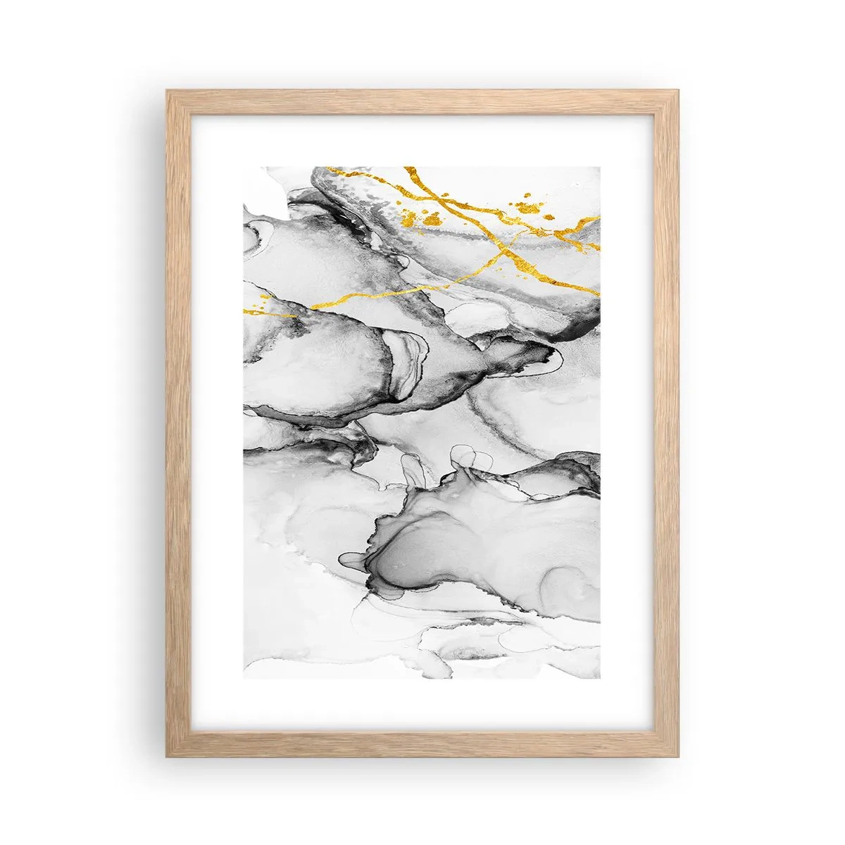 Plakát v rámu světlý dub - Kompozice se zlatým motivem - 30x40 cm